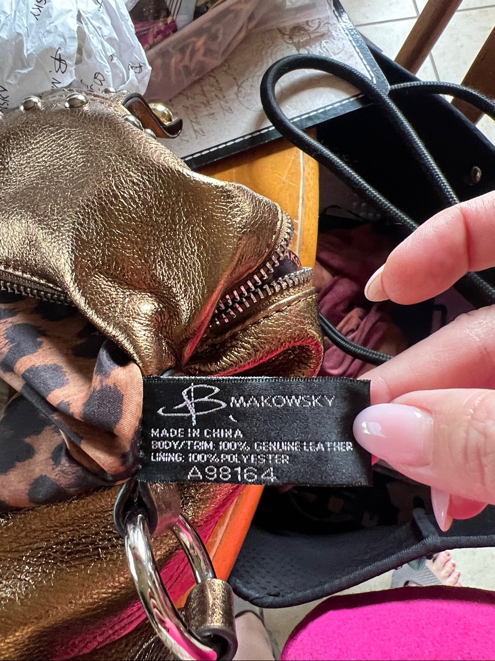 b. makowsky Metallic Bronze Fringe Hobo with Gold Studs - Picture 8 of 8